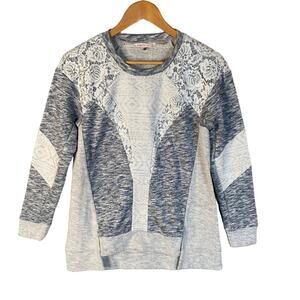 Rebecca Taylor Lace Panel Sweatshirt Pullover Gray Heathered Cute Small